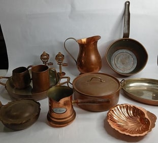 Copper pots,pans pitcher and more