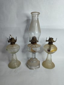 3 Pedestal kerosene oil lamps