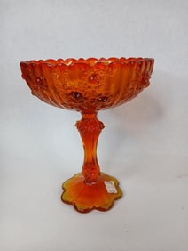 Handmade Fenton Rose bud compote candy dish
