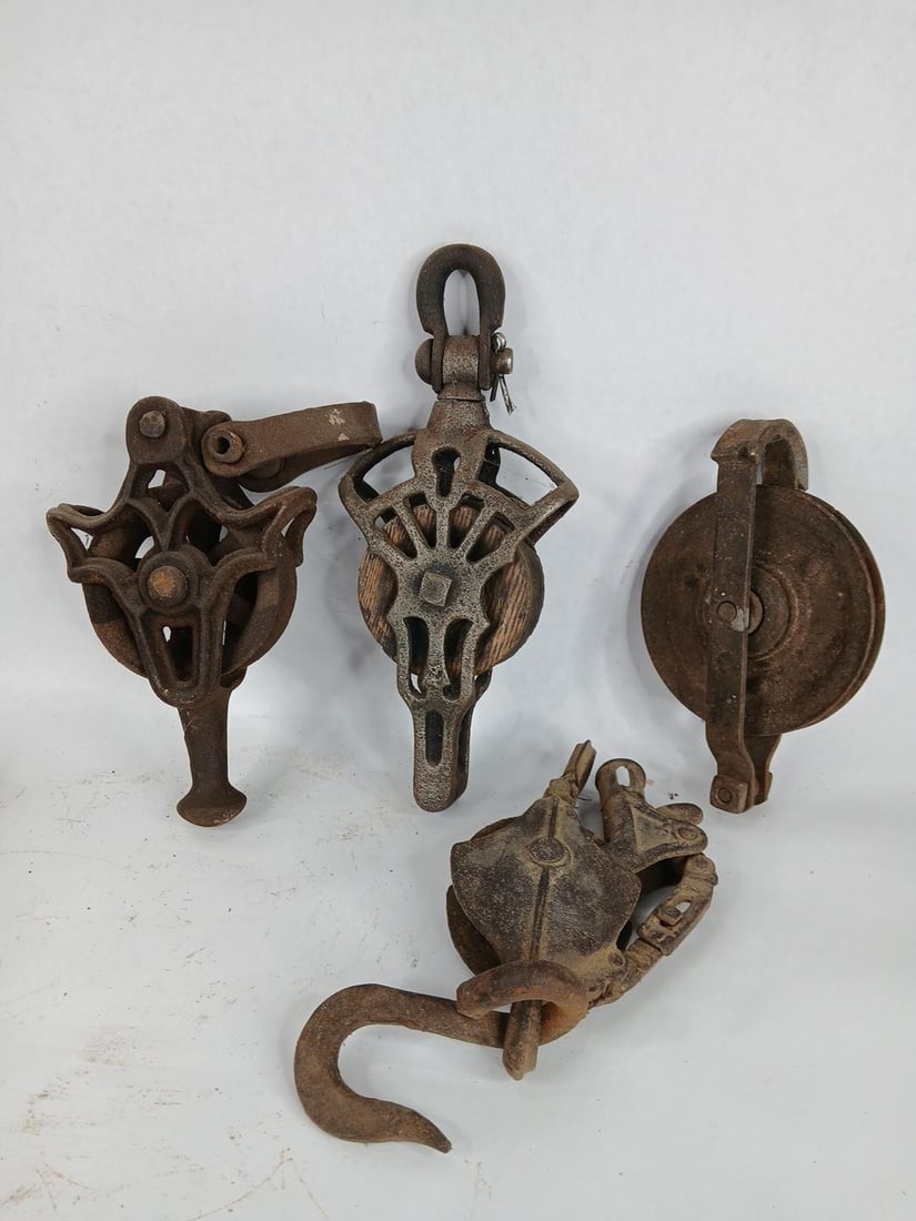4 mid century pulleys: see photos for more description