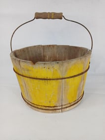 Mustard yellow primitive wooden pail