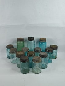 14 pt blue and light green jars with lids
