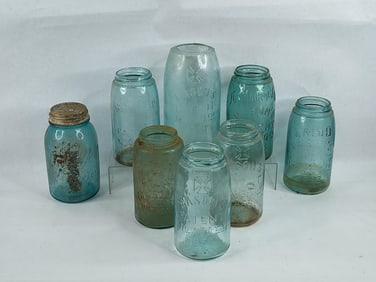 8 blue jars