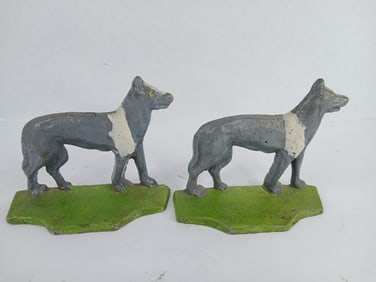cast iron hand painted dog bookends