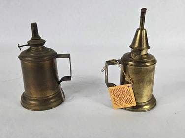 2 French brass pigeon oil lamps
