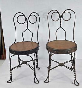 Antique twisted wrought iron childs ice cream parlor chairs