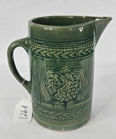 Green salt glazed grape stoneware pitcher