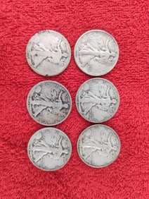 6 silver walking liberty half dollars