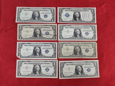 8 Silver Certificate 1 dollar bills