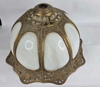 Slag glass brass lamp shade