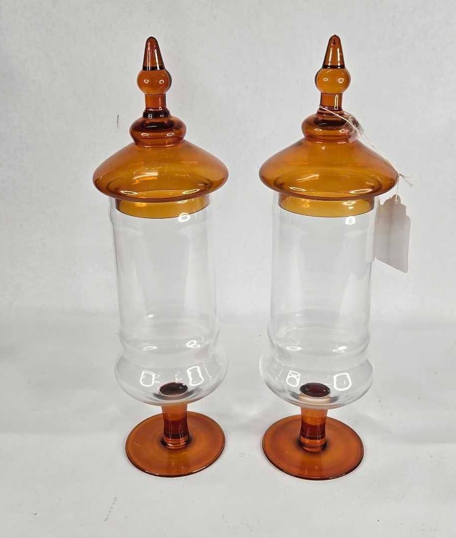 MCM empoli style amber and clear Apothecary jars (1 of 9)
