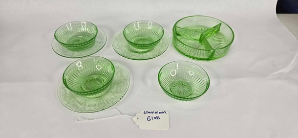 Uranium glass round compartment dish ,ice cream dishes and plates
