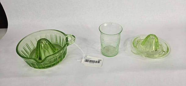 Uranium glass juicers and drinking glass
