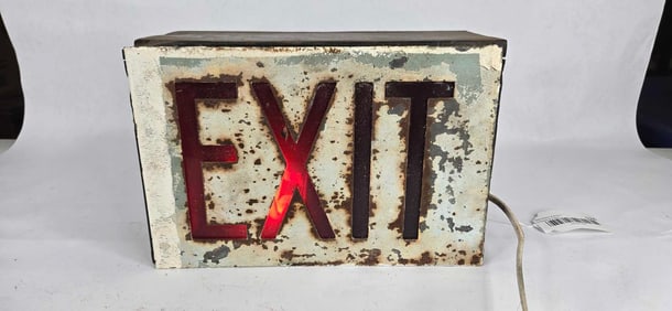 Exit sign in wooden box