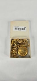 Gold tone earrings ,locket,hair clasp,and pocket watch