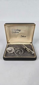 Anson sterling silver white tail deer cufflinks and rifle tie clip