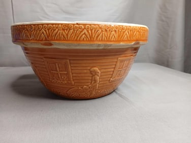 Ransbottom pottery stoneware 10 in mixing bowl girl/w water can