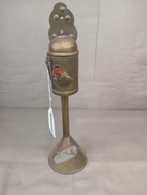 Antique Brass Whale Oil Betty Lamp On Post