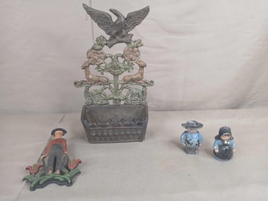 Cast Iron Eagle Dog Notch Holder, Amish Man Letter Holder, Amish Couple Salt & Pepper Shaker
