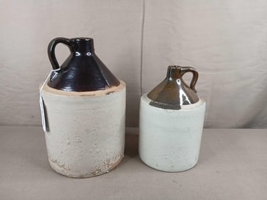 1gal and ? gal 2 tone glazed crock jugs