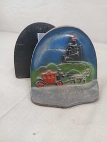 Albany Foundry cast iron horse with coach/castle on hill bookends 173