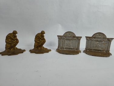 Cast iron Rodin the thinker bookend and woman sewing cast iron bookends