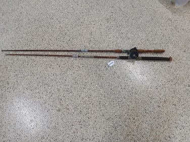 Early J.C. Higgins 2 pc fishing rods and reel