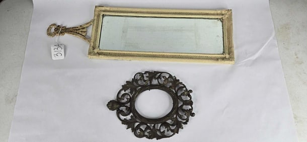 Antique Rectangular mirror and cast iron oval picture frame