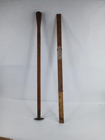 Antique lumber grading stick and Miami Rubber company sliding yardstick