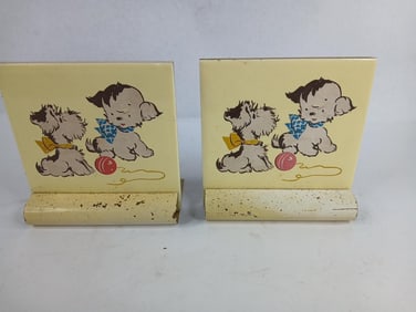 1940th House of Lacker puppy tile bookends
