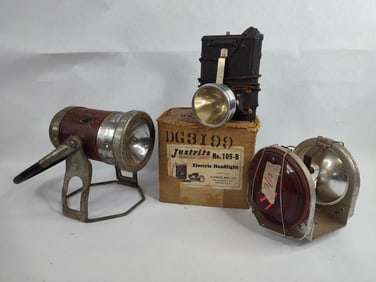 Empire railroad lantern lamp,rotating light and justrite no 109b headlamp