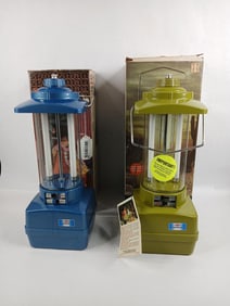 1970th Rayovac sportsman 360 b and 360s fluorescent battery lanterns new old stock