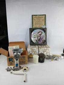 Mid century dazey can opener,2 antique gadgets multi choppers,grind-o-mat meat grinder and more