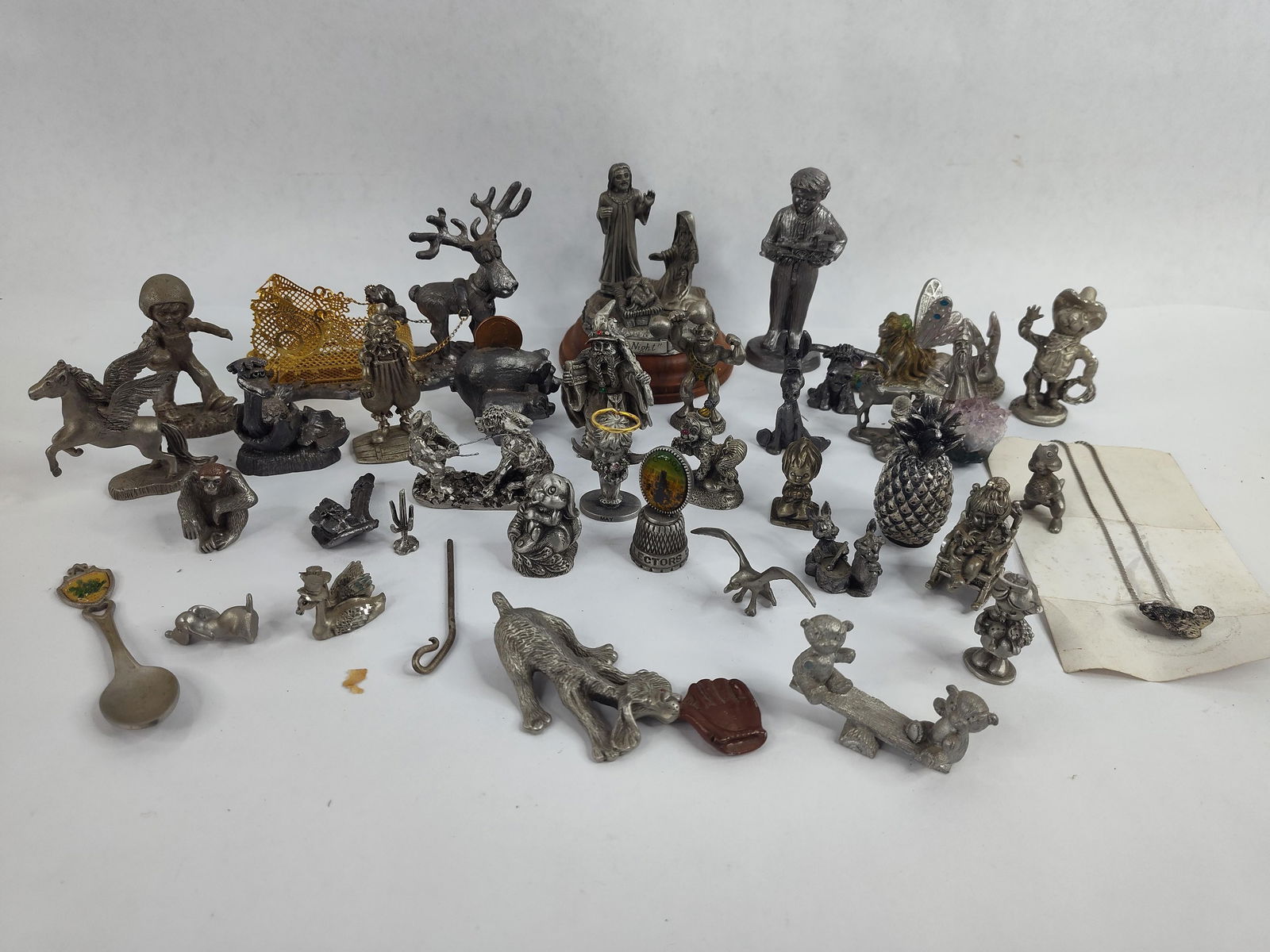 Large lot of pewter figurines: largest is 3.5 in tall
