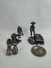 M.A.Ricker pewter farm boy with dog,girl with turtles,amish couple on bench and mother plate