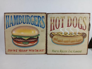 Hot dog and hamburg tin signs