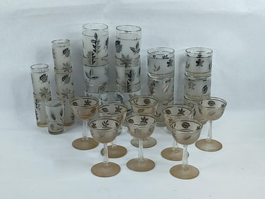 28 pcs Libbey silver leaf glassware set