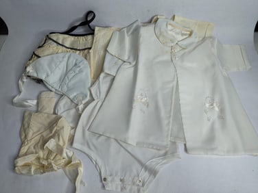 2 Vintage baby baptism outfits and avon ruffled purse