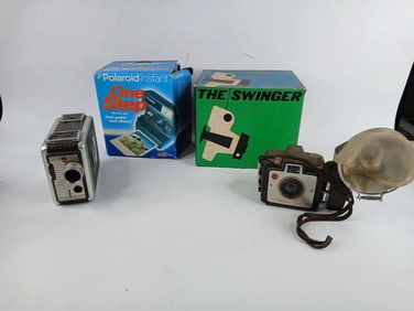 Polaroid Instant one step,Polaroid swinger model 20 ,kodak holiday flash and kodak brownie cameras