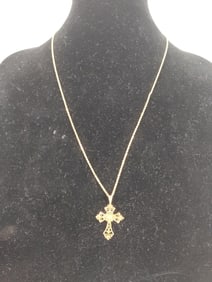 14K gold religious cross necklace