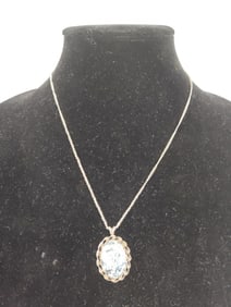 Sterling silver necklace with Dendritic opal oval pendant