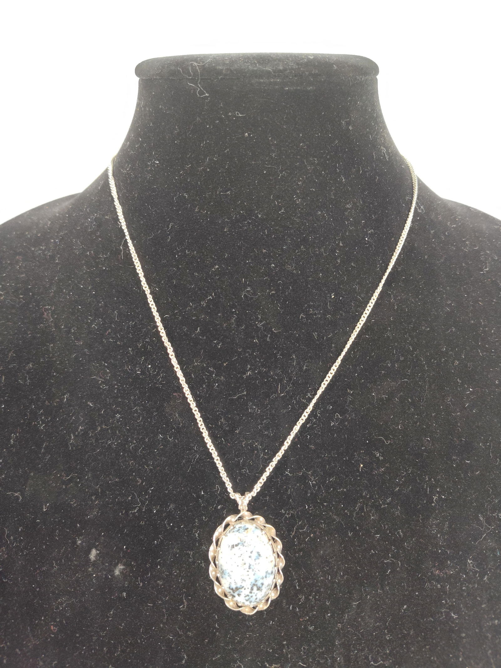 Sterling silver necklace with Dendritic opal oval pendant: .