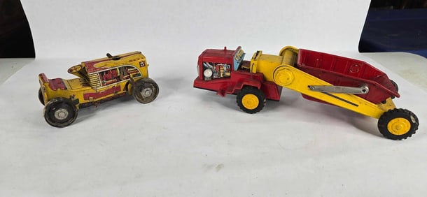 Tin litho goliath earth mover and marx windup tractor