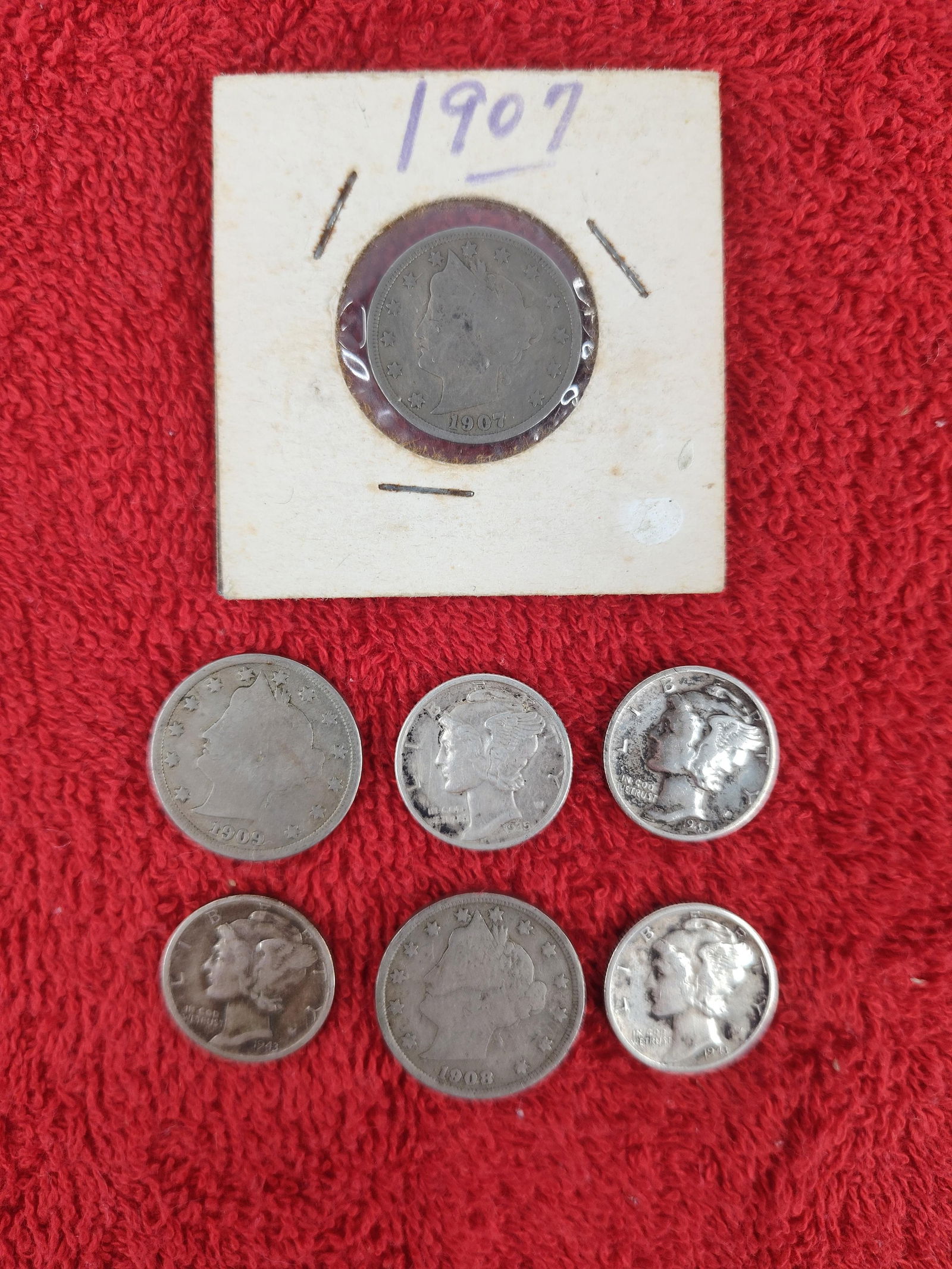 3 V nickels and 4 mercury dimes (1 of 3)