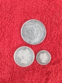 1899 barber quarter,1893 barber dime and 1952 George W Carver, Booker T Washington half dollar