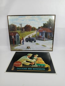 Coca-Cola frame print and metal sign