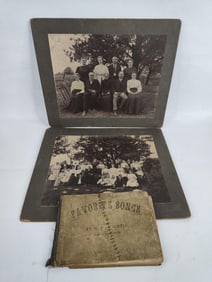 Black and white family photos and 1879 Favorite song books