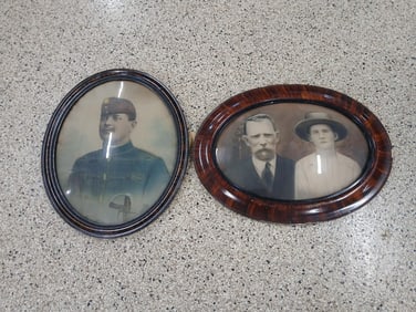 Soldier and couple photos in oval convex frames