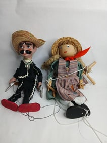 Mexican and farm girl marionette string puppets
