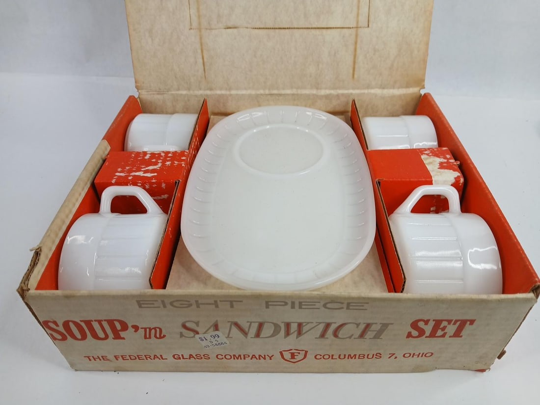 Federal milk glass soup and sandwich set: in original box
